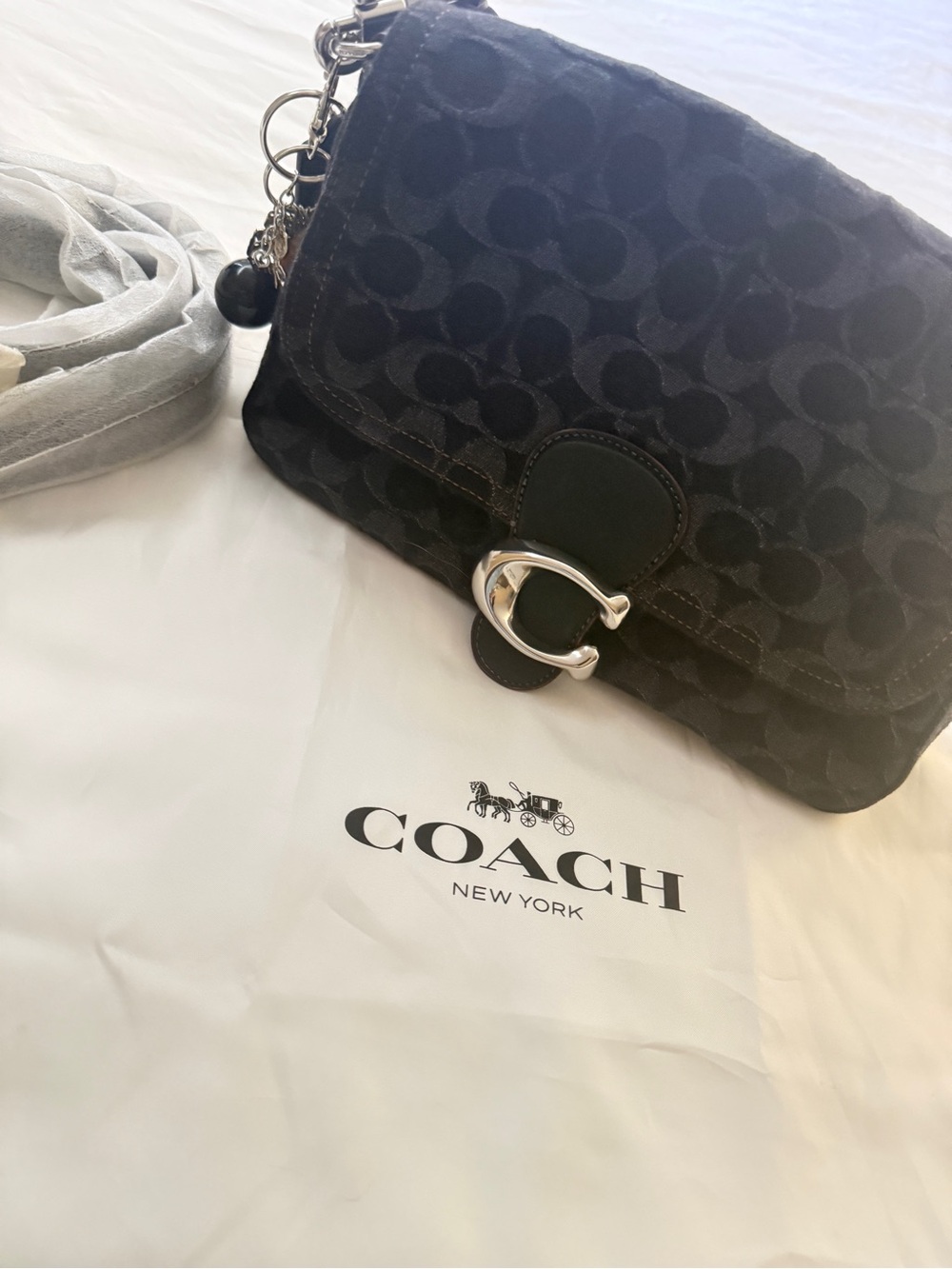 Coach Soft Tabby Black Denim Signature Jacquard